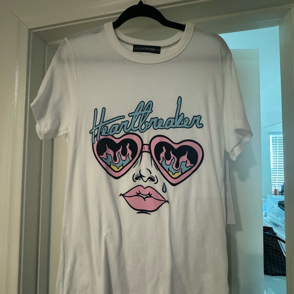 White Graphic Tee with Heartbreaker Design